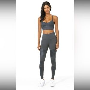ALO Yoga Moto Legging Color: Anthracite/Anthracite Glossy (Dark Gray) Size: XS